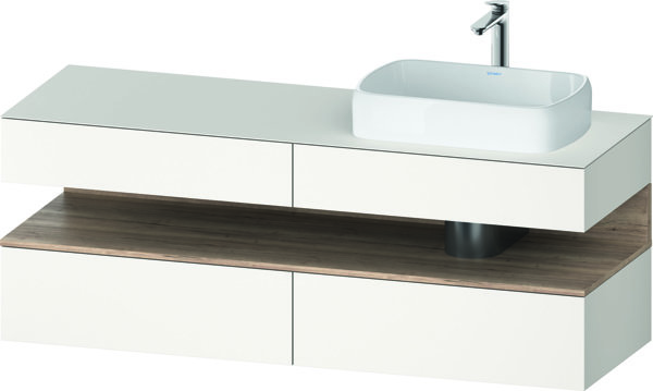 Bild von Duravit Qatego Konsolenwaschtischunterbau, 2 Auszüge, 2 Schubkästen, Ausschnitt rechts, 1600x550x600mm, Nische Eiche Mamoriert, QA4778055, Farbe: Weiß Supermatt/mit Nischenbeleuchtung