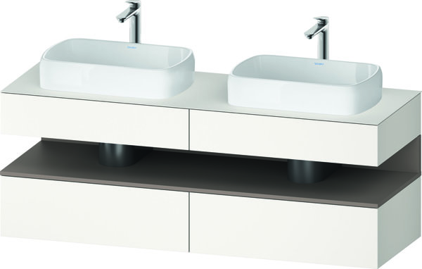 Bild von Duravit Qatego Konsolenwaschtischunterbau, 2 Auszüge, 2 Schubkästen, 2 Ausschnitte, 1600x550x600mm, Nische Basalt Matt, QA4779043, Farbe: Weiß Supermatt/mit Nischenbeleuchtung