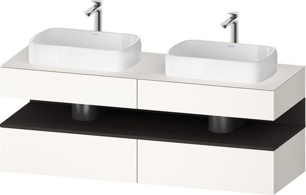 Bild von Duravit Qatego Konsolenwaschtischunterbau, 2 Auszüge, 2 Schubkästen, 2 Ausschnitte, 1600x550x600mm, Nische Graphit Supermatt, QA4779080, Farbe: Weiß Supermatt/mit Nischenbeleuchtung