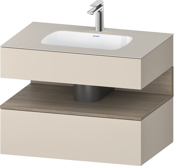 Bild von Duravit Qatego Einbauwaschtisch mit Konsolenwaschtischunterbau, 800x550x600mm, Nische Eiche Terra, QA4785035, Farbe: Taupe Supermatt/mit Nischenbeleuchtung