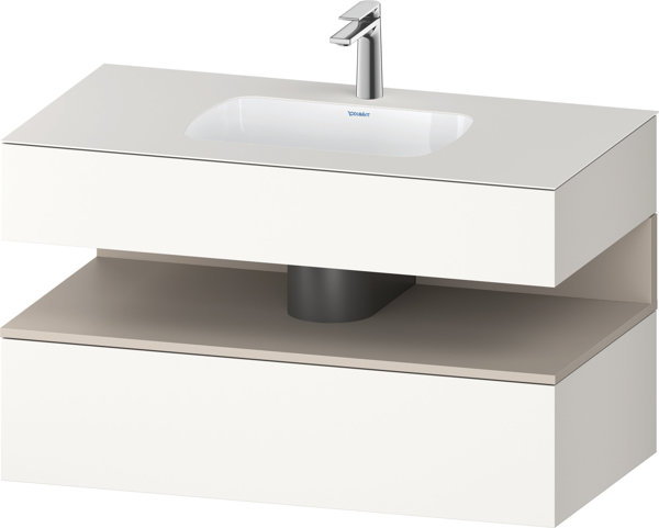 Bild von Duravit Qatego Einbauwaschtisch mit Konsolenwaschtischunterbau, 1000x550x600mm, Nische Taupe Matt, QA4786091, Farbe: Weiß Supermatt/mit Nischenbeleuchtung