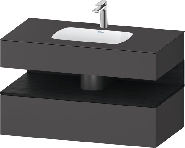 Bild von Duravit Qatego Einbauwaschtisch mit Konsolenwaschtischunterbau, 1000x550x600mm, Nische Eiche Schwarz, QA4786016, Farbe: Graphit Matt/mit Nischenbeleuchtung