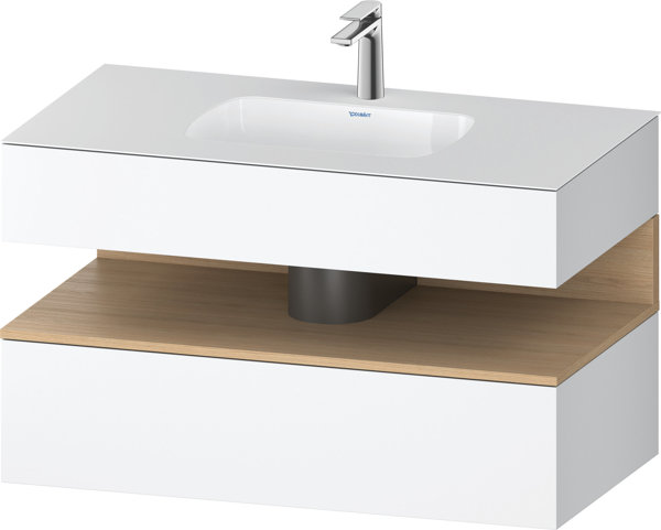 Bild von Duravit Qatego Einbauwaschtisch mit Konsolenwaschtischunterbau, 1000x550x600mm, Nische Eiche Natur, QA4786030, Farbe: Weiß Matt/mit Nischenbeleuchtung