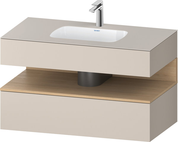 Bild von Duravit Qatego Einbauwaschtisch mit Konsolenwaschtischunterbau, 1000x550x600mm, Nische Eiche Natur, QA4786030, Farbe: Taupe Matt/mit Nischenbeleuchtung