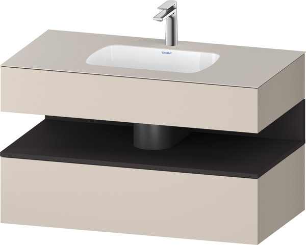 Bild von Duravit Qatego Einbauwaschtisch mit Konsolenwaschtischunterbau, 1000x550x600mm, Nische Graphit Supermatt, QA4786080, Farbe: Taupe Matt/mit Nischenbeleuchtung