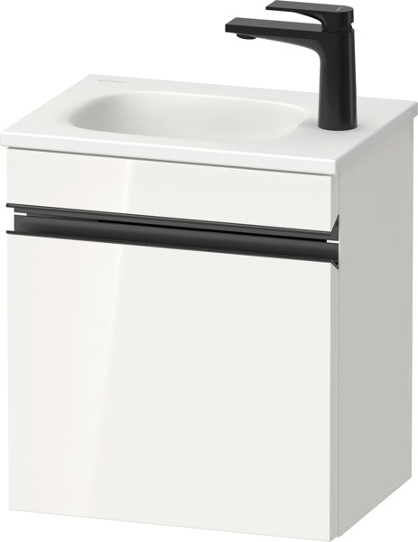 Bild von Duravit Sivida Waschtischunterbau, Türanschlag Links, Griffleiste Diamantschwarz Matt, 400x295x440mm, zu Sivida, SV4649LBD, Farbe: Weiß Hochglanz