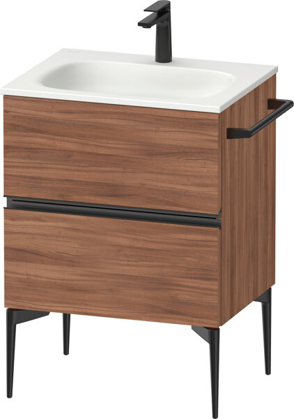 Bild von Duravit Sivida Waschtischunterbau, 2 Schubkästen, Griffleiste Diamantschwarz Matt, 610x477x592mm, zu Sivida, SV46500BD, Farbe: Nussbaum matt