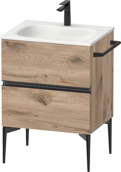 Bild von Duravit Sivida Waschtischunterbau, 2 Schubkästen, Griffleiste Diamantschwarz Matt, 610x477x592mm, zu Sivida, SV46500BD, Farbe: Eiche Marmoriert