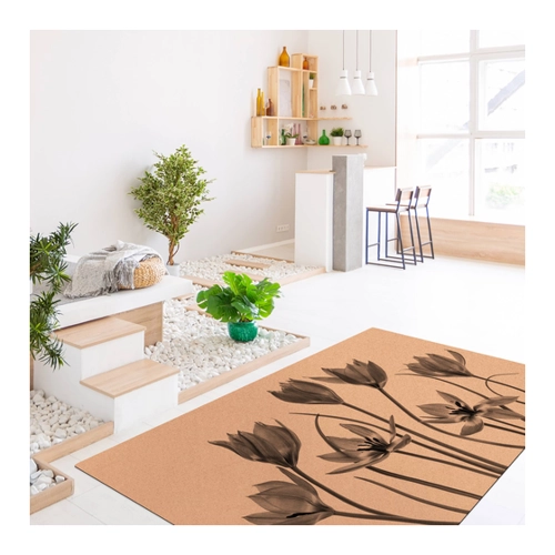 Bild von Kork-Teppich Sieben Tulpenblüten Schwarz-Weiß – Eine stilvolle Ergänzung für Ihr Zuhause
