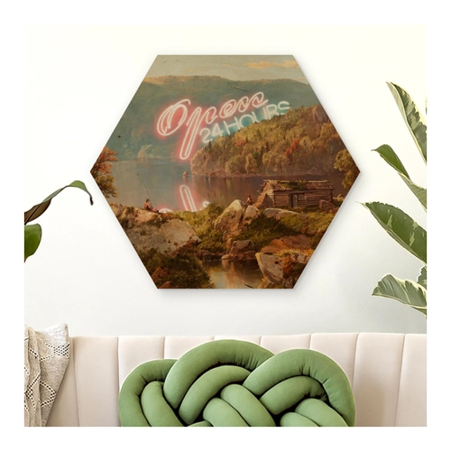 Bild von Hexagon-Holzbild Open 24 Hours
