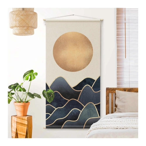 Bild von Wandteppich Goldene Sonne blaue Wellen