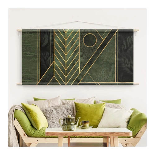 Bild von Wandteppich Geometrische Formen Smaragd Gold