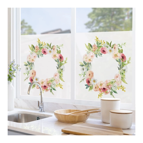 Bild von Fensterfolie Aquarell Rosa Blüten Kranz - Ein elegantes Wohnaccessoire