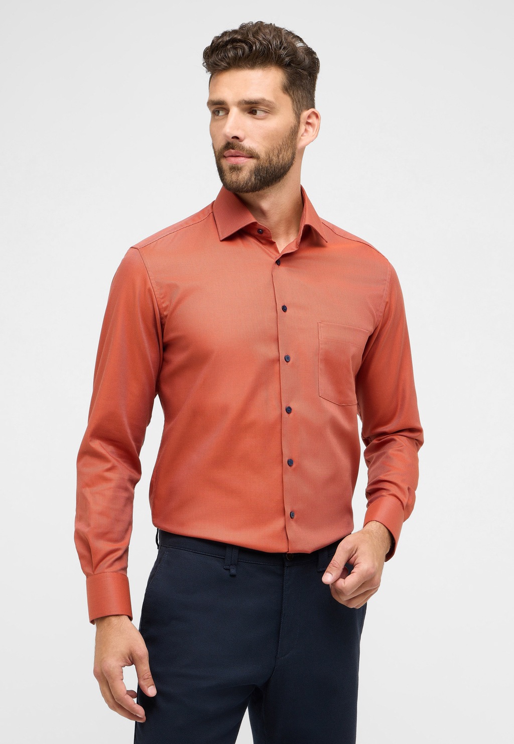 Bild von MODERN FIT Hemd in terracotta strukturiert