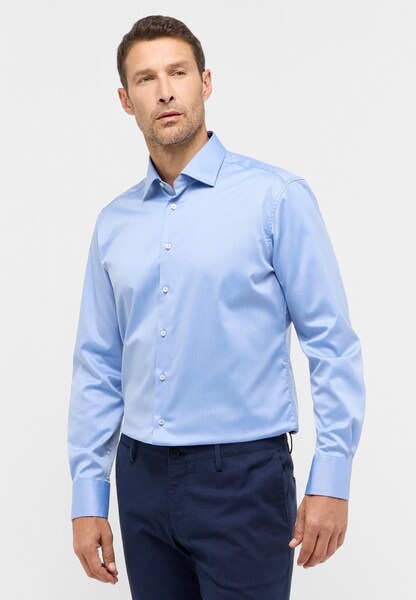 Bild von MODERN FIT Luxury Shirt in mittelblau unifarben