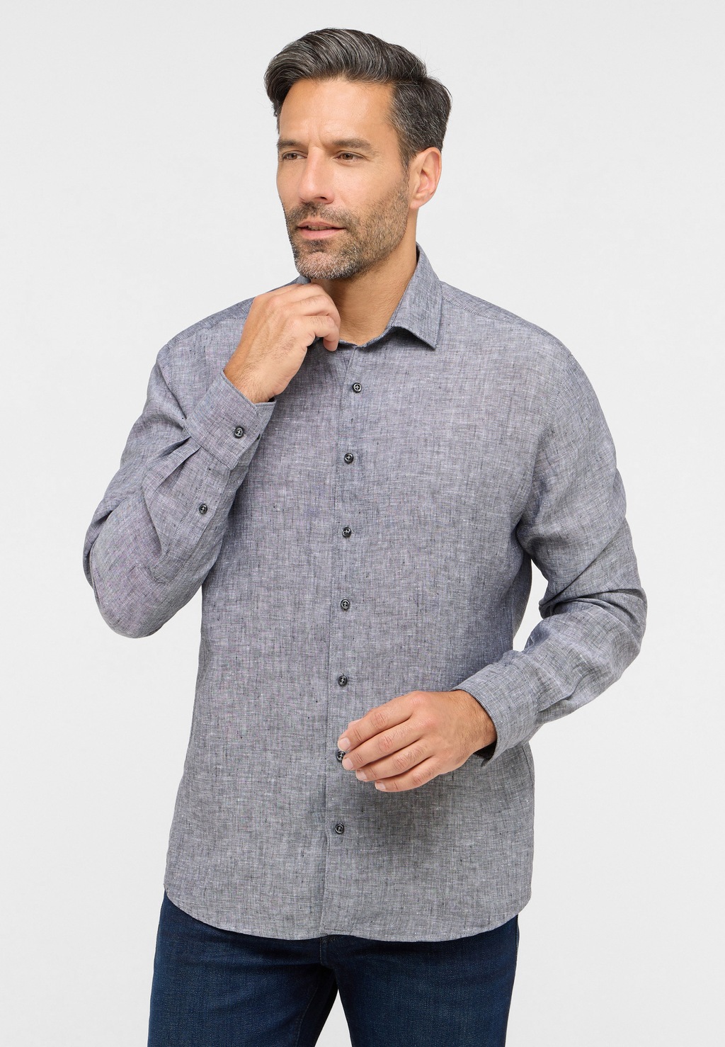 Bild von ETERNA Herren Linen Shirt MODERN FIT 1/1 grau 40_H_1/1