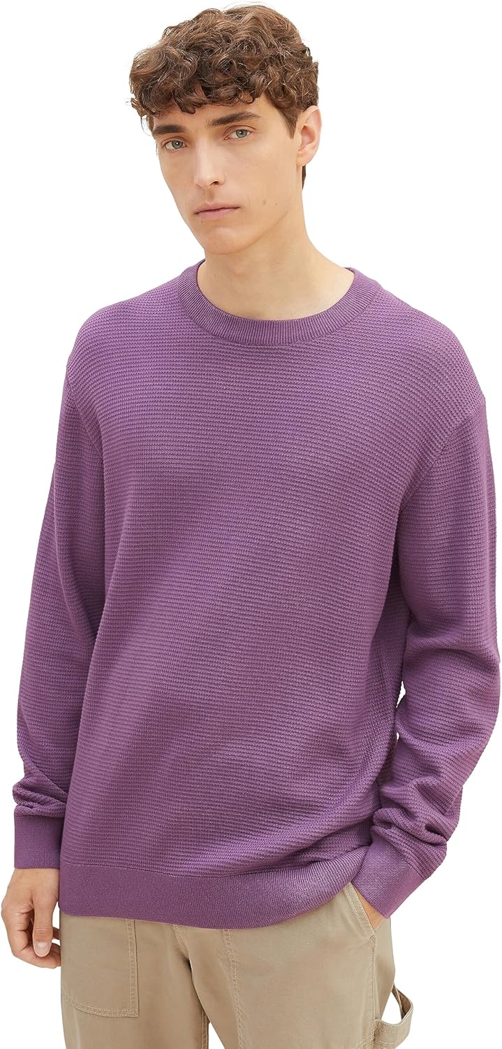 Bild von Tom Tailor Denim Herren Basic Strick-Pullover mit Struktur, 32245 - Washed Out Middle Blue, L