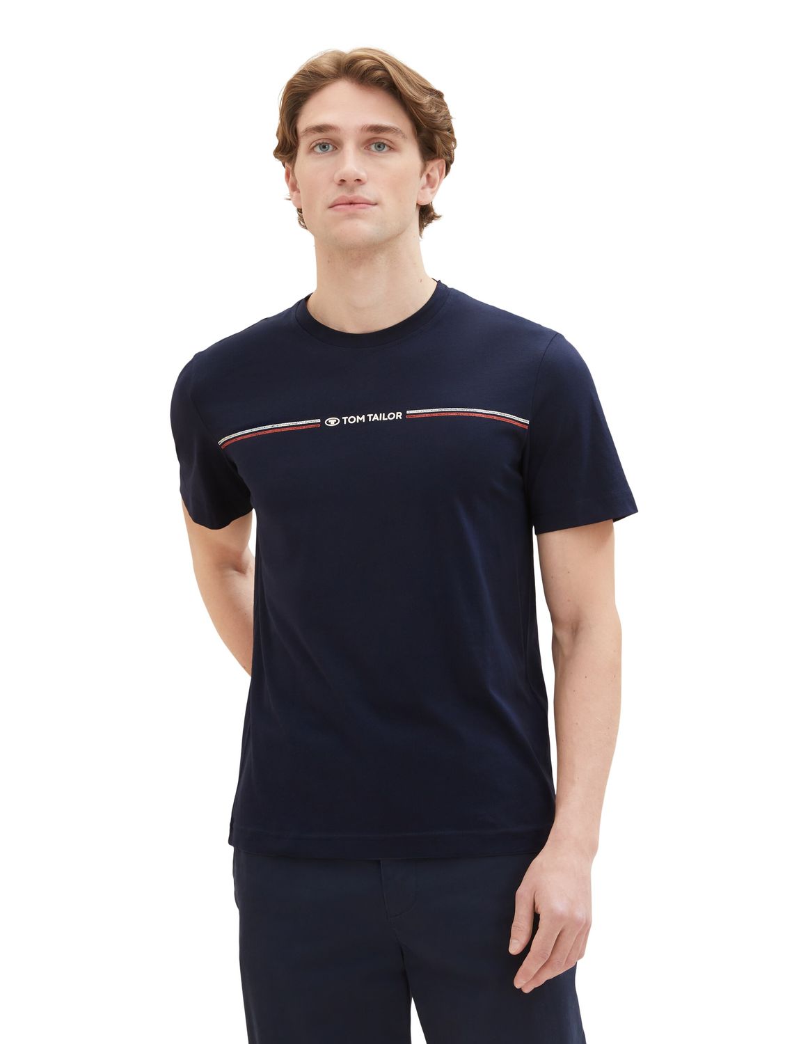 Bild von TOM TAILOR Herren T-Shirt mit Streifen-Print & Logo, 10668 - Sky Captain Blue, XXXL