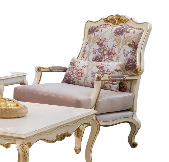Bild von JVmoebel Sessel Möbel klassisches Thron Textil Wohnzimmer Einsitzer Beige, Made in Europa