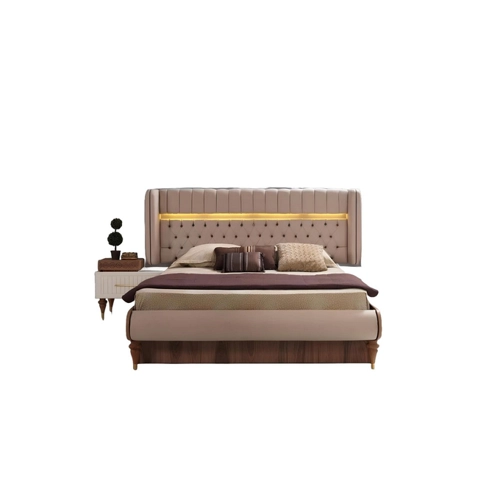 Bild von JVmoebel Bett Luxus Bett Schlafzimmer Doppelbett Beige Modern Design