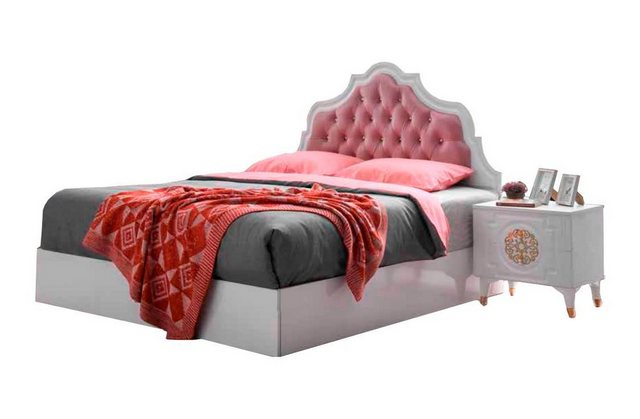 Bild von JVmoebel Bett Chesterfield Weiß-Rosa Bett Schlafzimmer Edle Polster Möbel (1-tlg., Nur Bett), Made in Europa