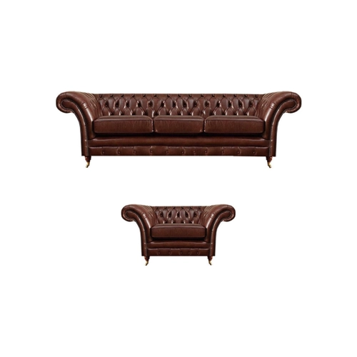 Bild von JVmoebel Chesterfield-Sofa Garnitur 2tlg – Dreisitzer Sofa Leder Sessel Chesterfield Wohnzimmer