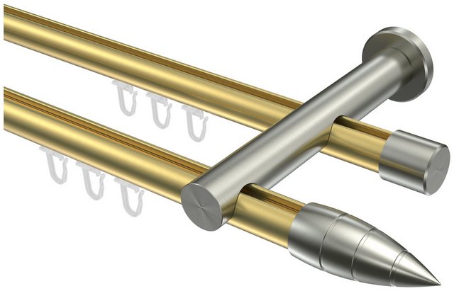 Bild von INTERDECO Innenlaufschiene Platon Samanto, Ø 20 mm, 2-läufig, Fixmaß, kürzbar, Wandmontage, Aluminium, Messing-Optik / Edelstahl-Optik / Bicolor
