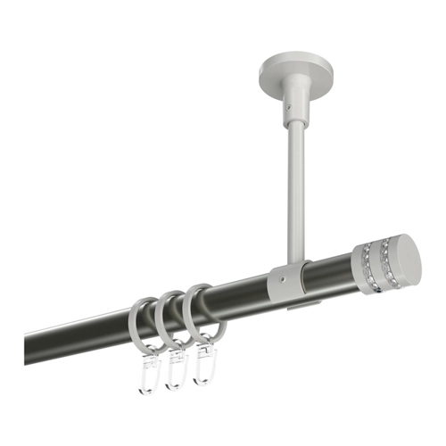 Bild von INTERDECO Gardinenstange Sonette Estana, Ø 20 mm, 1-läufig, Fixmaß, kürzbar, Deckenmontage, Metall, Edelstahl-Optik / Weiß / Bicolor