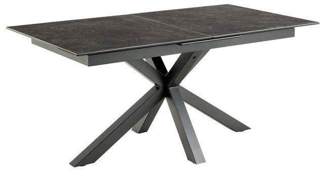 Bild von möbelando Kulissen-Esstisch >Heaven< (ausziehbar bis 210cm) in schwarz, Glas-Keramik, Stahl - 168(210) x76x90cm (BxHxT)
