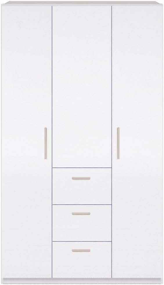 Bild von Kleiderschrank >Ward< Der Kleiderschrank Ward (B/H/T: 117/203/52 cm) in Weiß glänzend bietet mit 3 Türen, 3 Schubladen, 1 Kleiderstange und 4 Regalböden stilvollen Stauraum. Aus robustem Holzwerkstoff