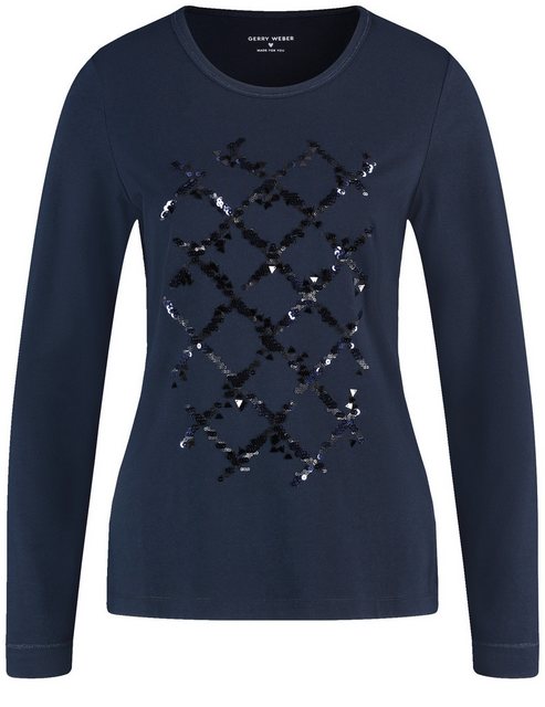 Bild von GERRY WEBER Damen Langarmshirt mit Paillettenzier 64cm Rundhals Modal, Blau, 44