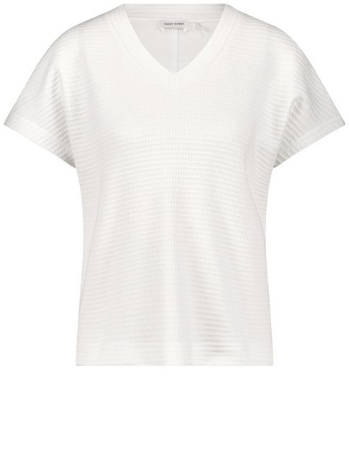 Bild von GERRY WEBER Damen Kurzarmshirt in Waffeloptik Baumwolle 60 cm Shirt V-Ausschnitt unifarben Weiss, 38