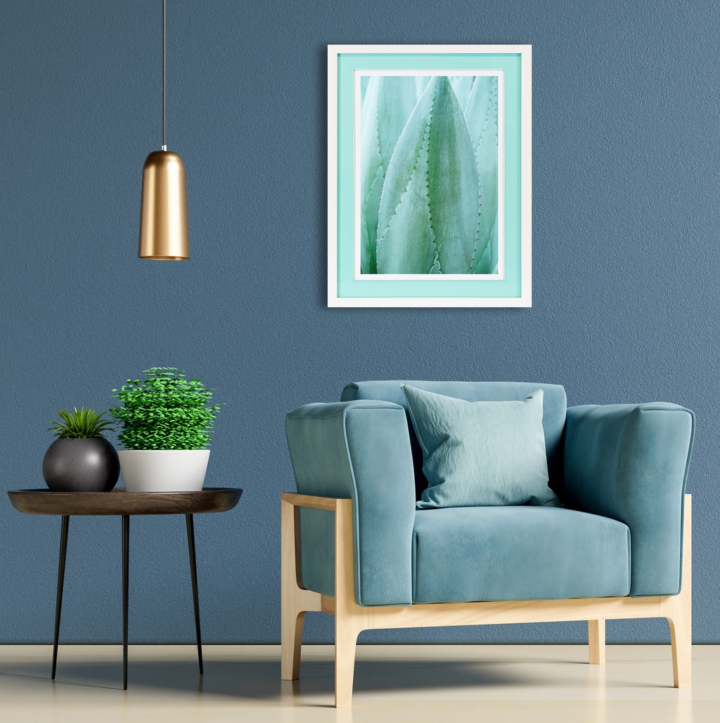 Bild von queence Bild mit Rahmen "Aleo Vera", Blätter-Blätterbilder-Pflanzen-Pflanzenbilder, (1 St.), Poster mit buntem Acrylglas Passepartout