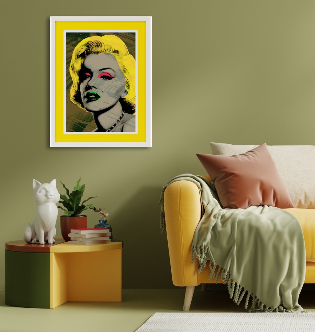 Bild von queence Bild mit Rahmen "Marilyn Monroe, gelb", Bilder von Frauen-Film-Filmfiguren-Frau-Gesicht, (1 St.), Poster mit buntem Acrylglas Passepartout