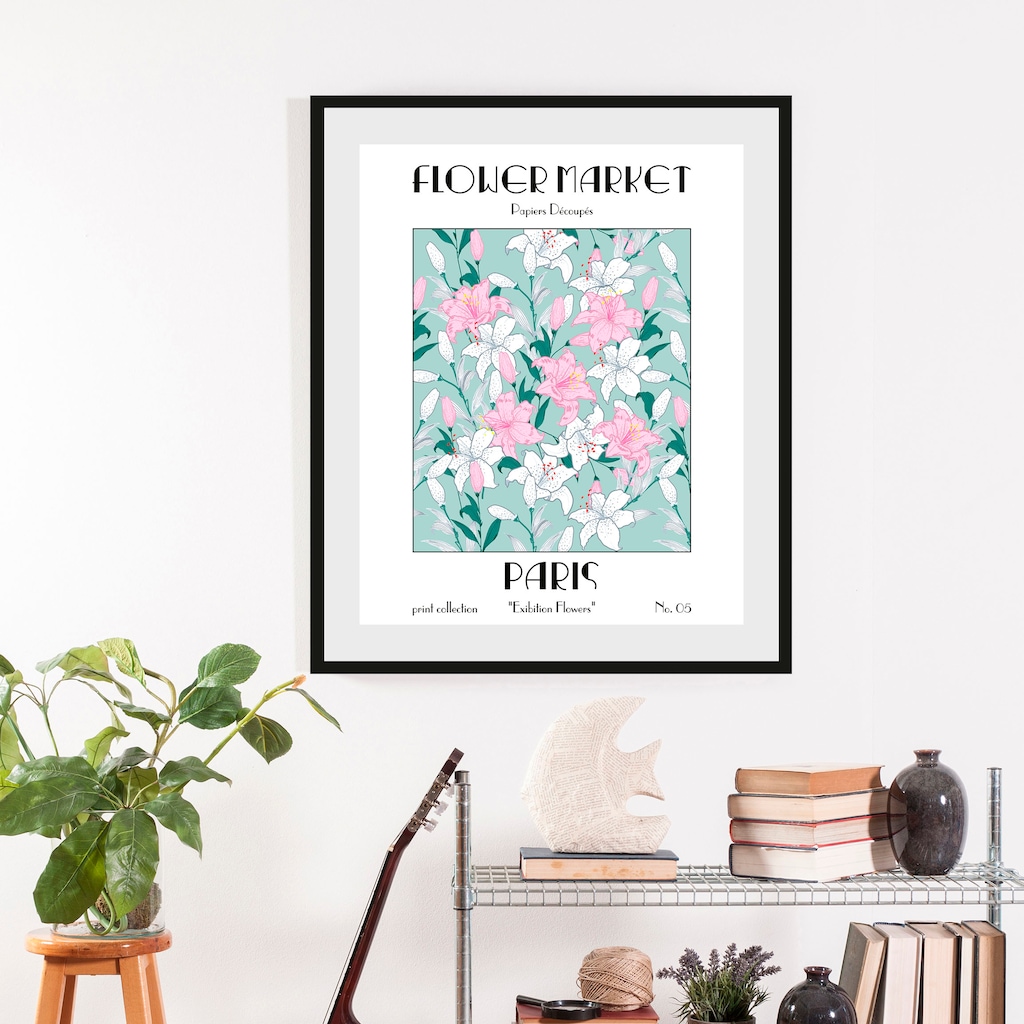 Bild von queence Bild »Flowermarket«, (1 St.), HD Premium Poster-Druck inkl. Holzrahmen