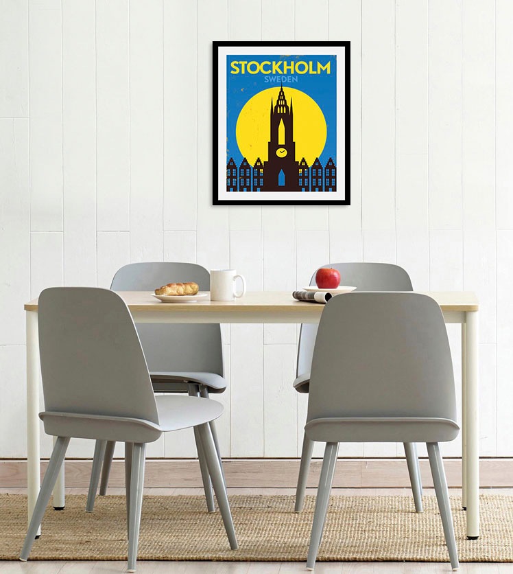 Bild von queence Bild »Stockholm«, Stadt-Städte-Gebäude-Schriftzug-Schriftzüge-Schweden, (1 St.), HD Premium Poster-Druck inkl. Holzrahmen