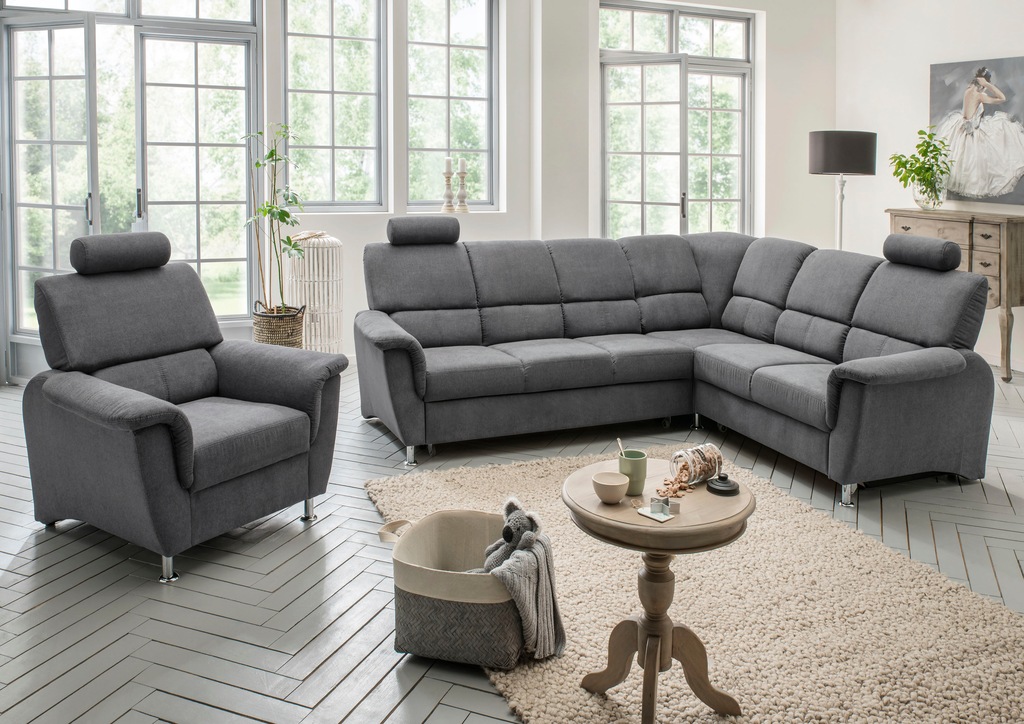 Bild von Home affaire Ecksofa "Pisa L-Form, mit Schlaffunktion, Stauraum, 2x höhenverstellbare", Kopfstützen und Relaxfunktion im Eckelement