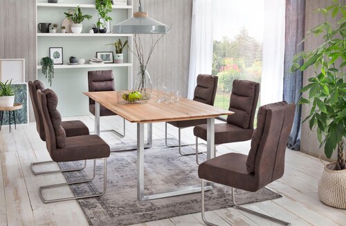 Bild von Home affaire Esstisch »Montreal«, Eichenholzlamellen geölt mit eleganter Schweizer Kante, Gestell silber