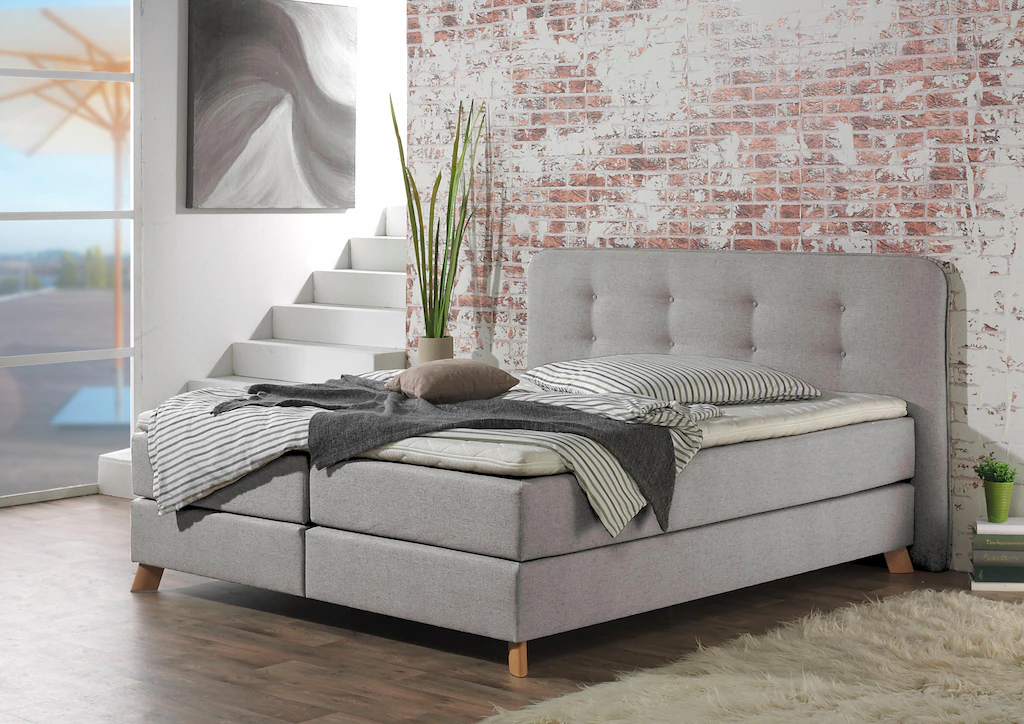 Bild von Home affaire Boxspringbett "Cecina", in 5 Breiten, 3 Ausführungen, 2 Härtegrade, Knopfheftung, Topper
