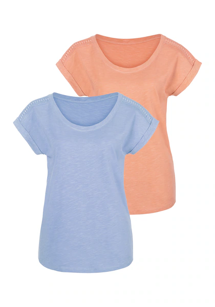 Bild von Vivance T-Shirt (Packung, 2er-Pack) mit Häkelspitze an der Schulter