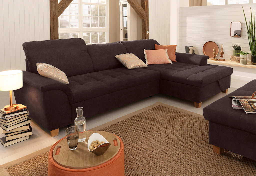 Bild von Home affaire Ecksofa "Lyla L-Form", mit Recamiere, wahlweise mit Rückenfunktion und zusätzlich mit Bett
