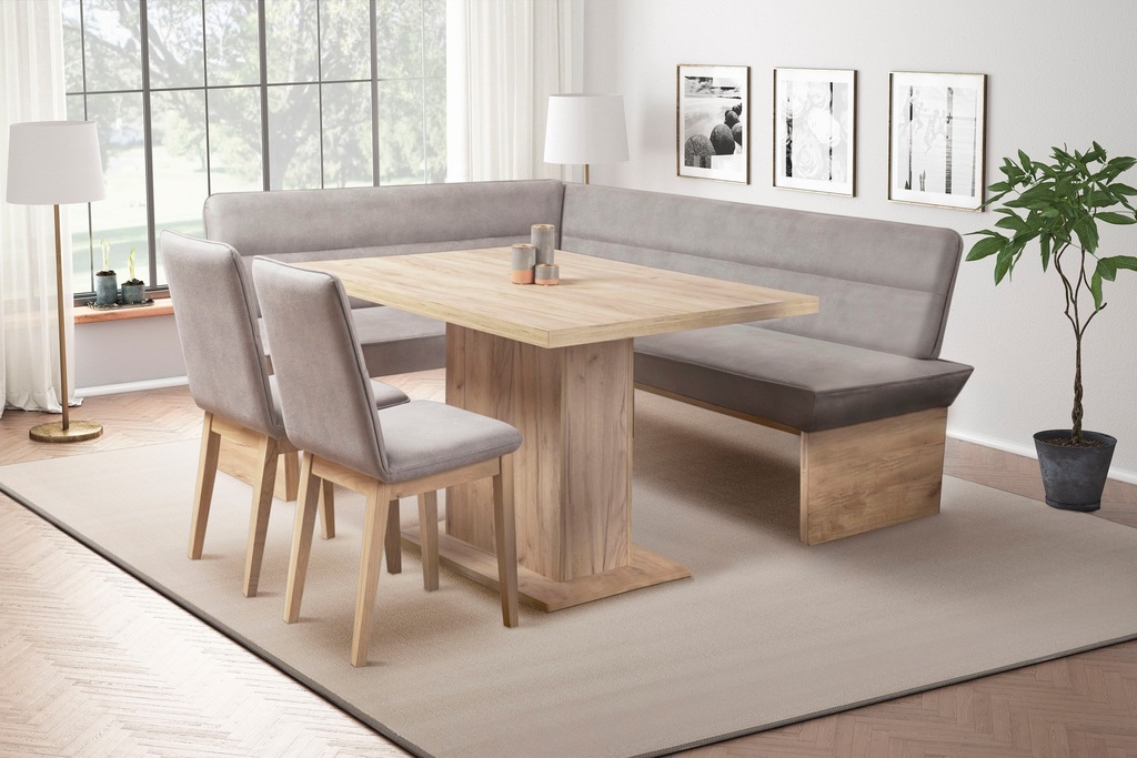 Bild von Home affaire Eckbankgruppe "Beluna + Cross Essecke Sitzgruppe Eckbank Küchenbank BESTSELLER", (Set, 4 tlg., Eckbank, 2 Stühle und Tisch), Sitzgruppe Esszimmer Stühle Tisch und Bank bequem gepolstert