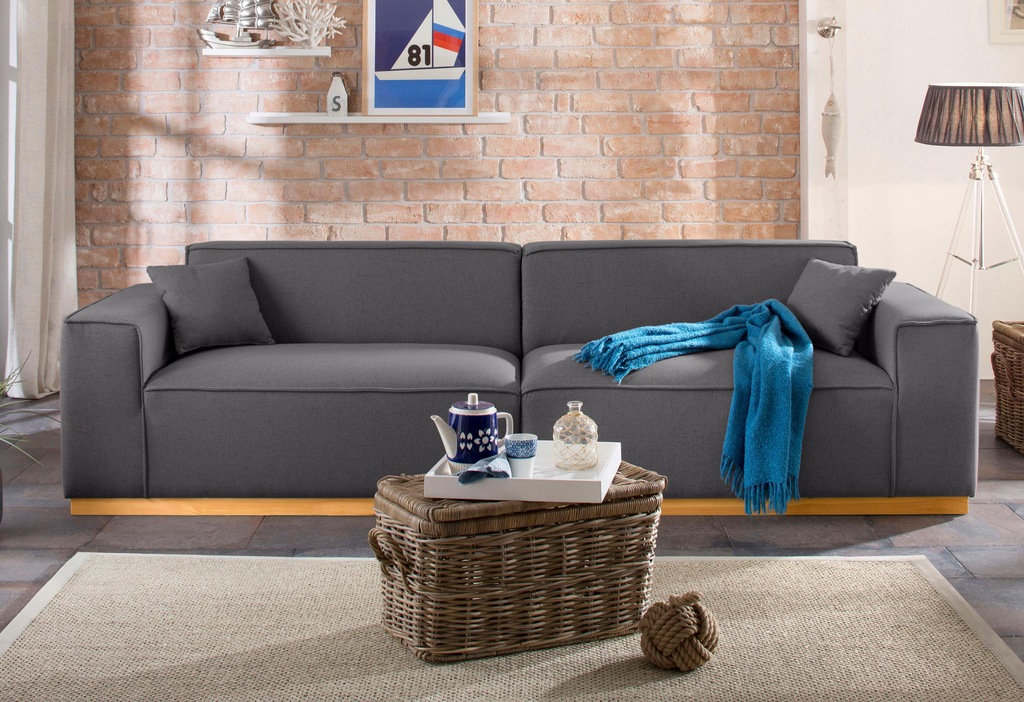 Bild von Home affaire 3-Sitzer "Terry", mit offener Kedernaht und Holzuntergestell