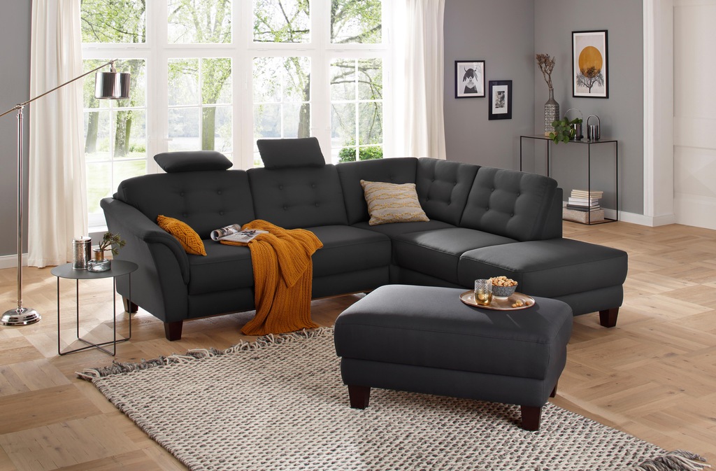 Bild von Home affaire Ecksofa "Trondheim L-Form", mit Federkern und Knopfheftung im Rücken, Füße Buche dunkel