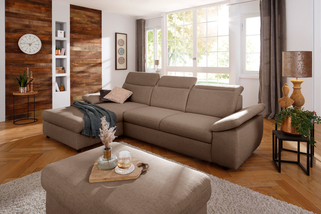 Bild von Home affaire Ecksofa "Mauritius L-Form", mit Kopfteil- und Armlehnverstellung, mit Bettfunktion und Bettkasten