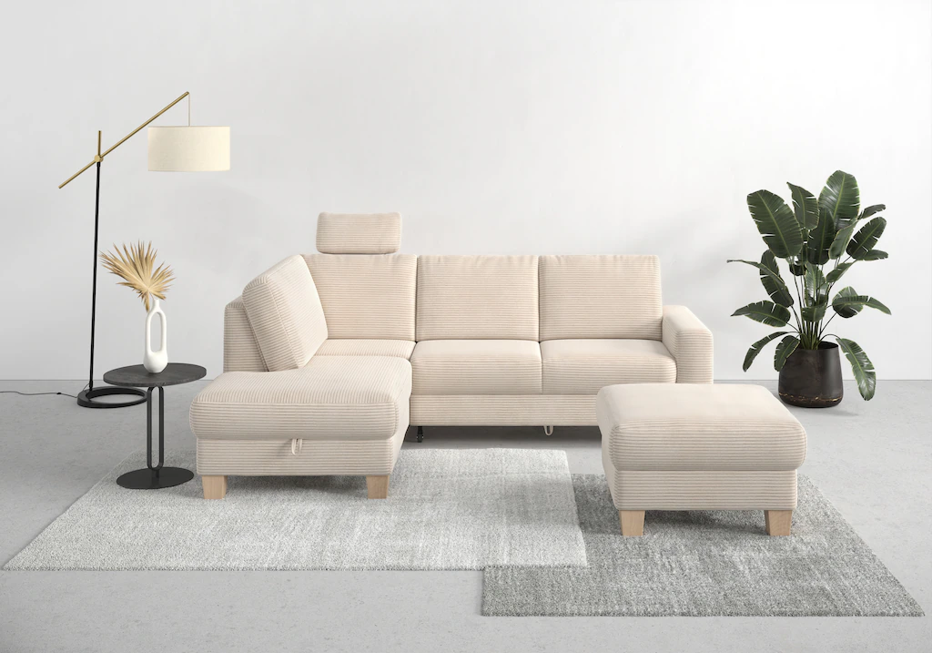 Bild von Home affaire Ecksofa "Summer L-Form", mit Ottomane, wahlweise mit Bettfunktion und Bettkasten, Cord-Bezug