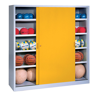 Bild von C+P Ballschrank mit Vollblech-Schiebetüren (Typ 4), HxBxT: 195x120x40 cm, Verkehrsgelb (RAL 1023), Einzelschließung