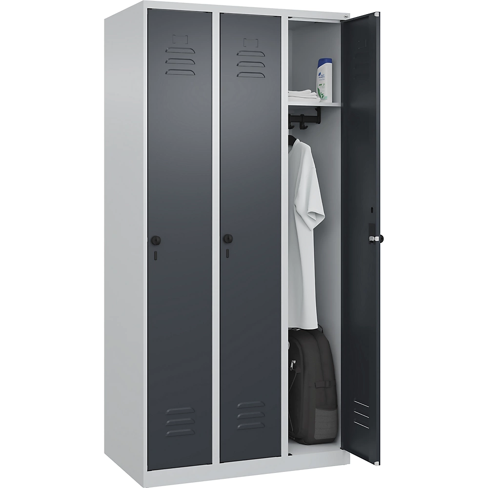 Bild von C+P Spind Classic PLUS, 3 Abteile, 1850x900x500mm, 7035/7016 Verschluss Sicherheits-Drehriegel 3 Garderobenhaken