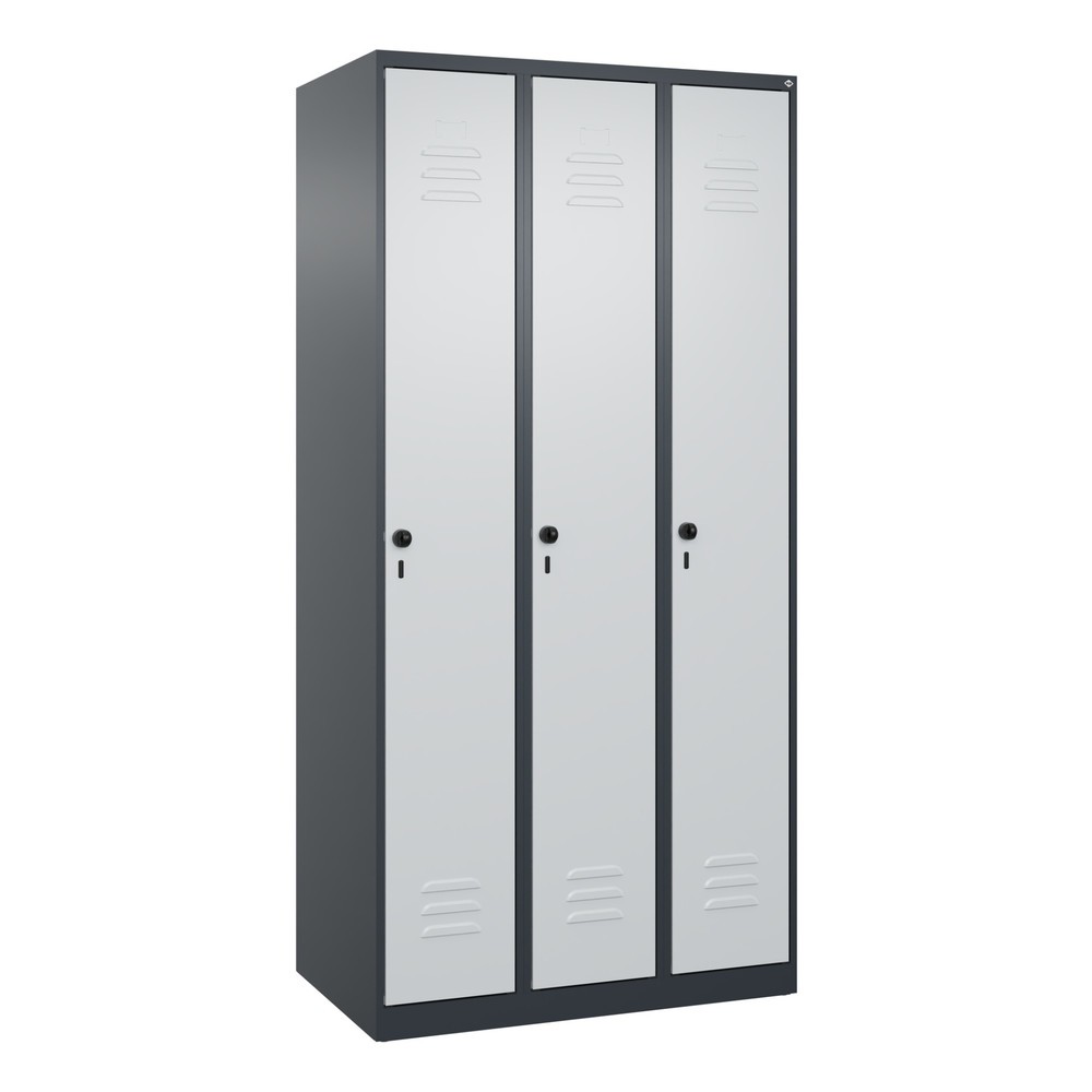 Bild von C+P Spind Classic PLUS, 3 Abteile, HxBxT 1.850 x 900 x 500 mm, anthrazitgrau, lichtgrau, für Vorhängeschloss, ohne Mitteltrennwand