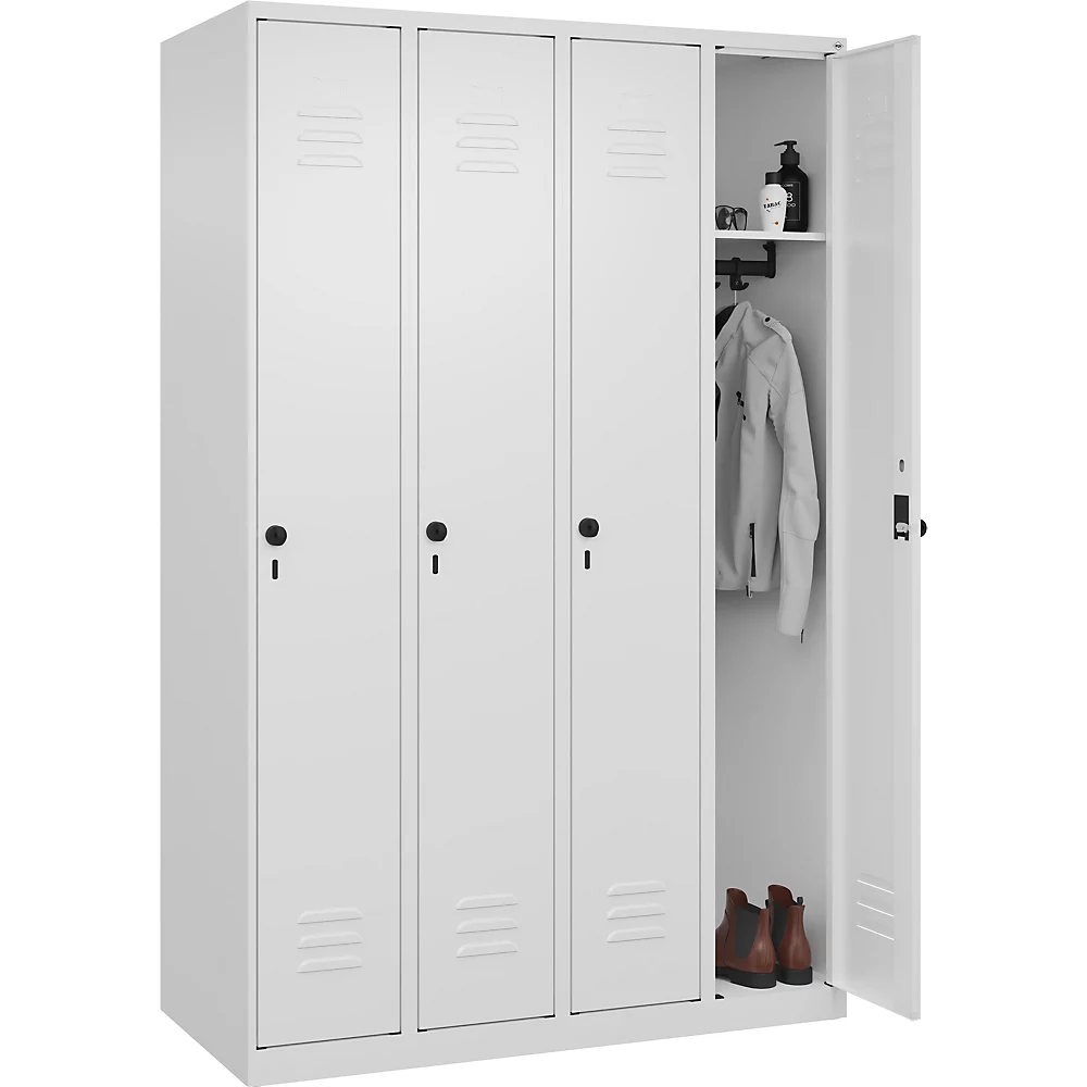 Bild von C+P Spind Classic PLUS, 4 Abteile, 1850x1200x500mm, 9016/9016 Verschluss Sicherheits-Drehriegel 3 Garderobenhaken